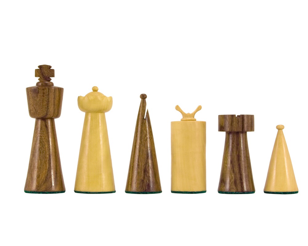 Art Deco Series Sheesham and Boxwood Chess Pieces 3.5 inches