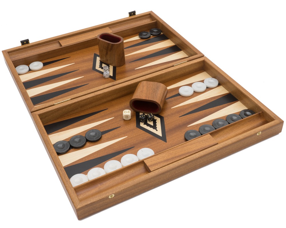 The Manopoulos Luxury Mahogany and Black Backgammon Set with Luxury Cups