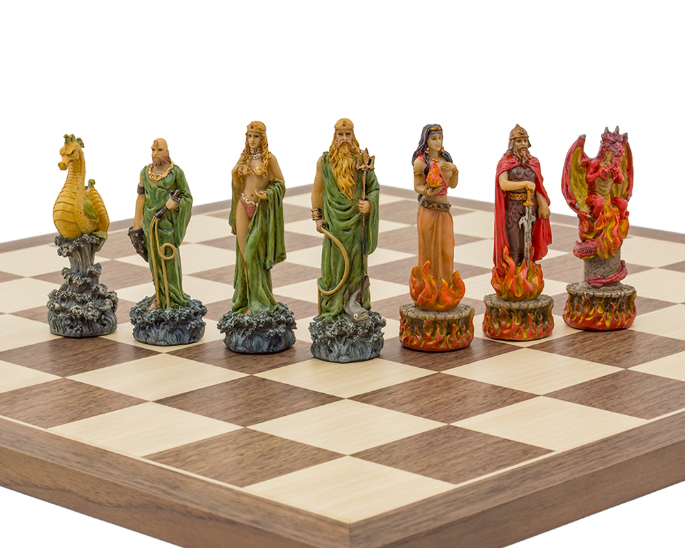 The Water Vs Fire hand painted themed chess pieces by Italfama