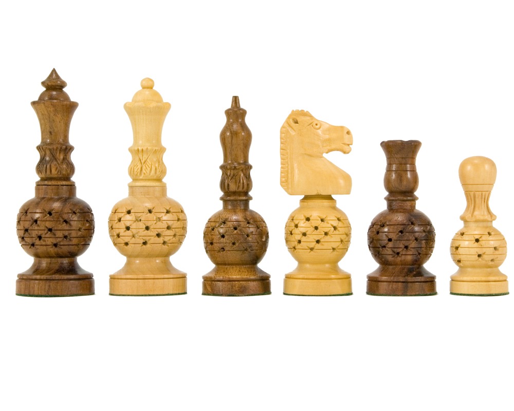 Mogul Fretwork Hand Carved Golden Rosewood Chess Pieces