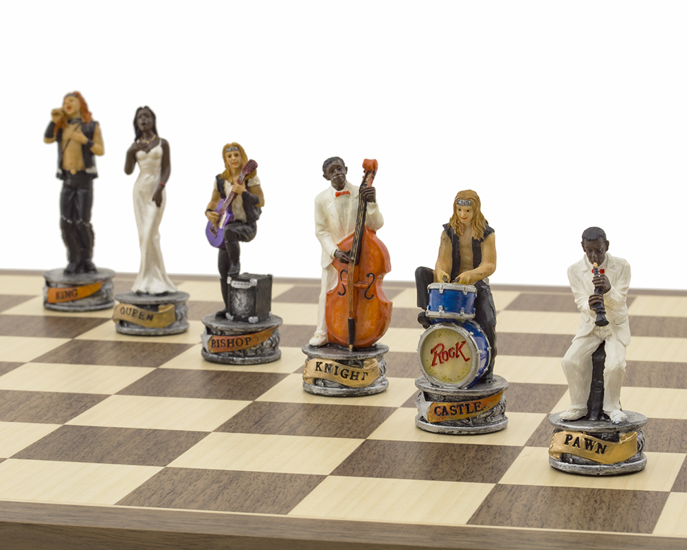 The Jazz Band Vs Rock Stars Hand painted themed Chess set by Italfama