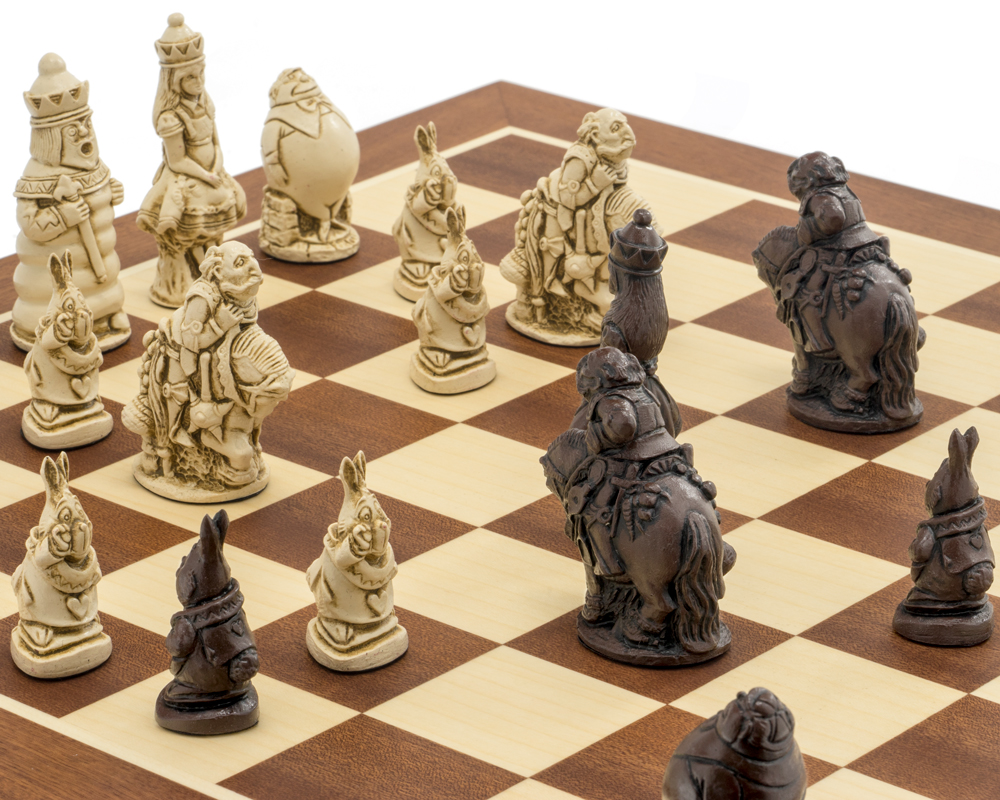 The Berkeley Chess Alice in Wonderland Russet & Mahogany Chess Set
